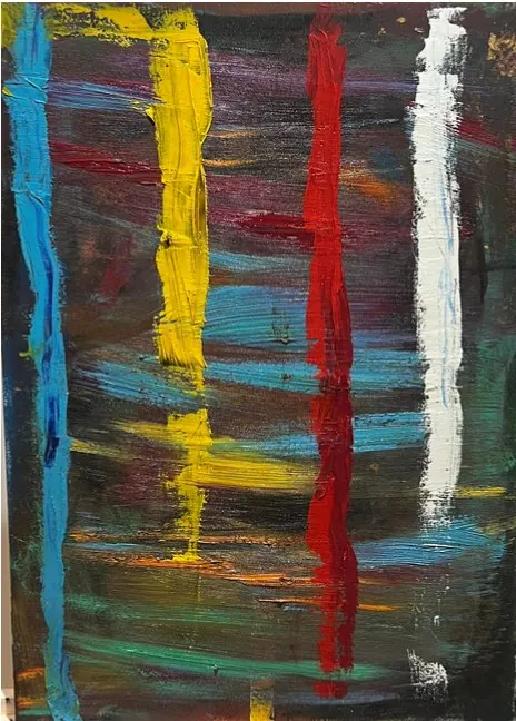 Sans titre (2014), huile sur toile de Léo Pansard — bandes verticales colorées
