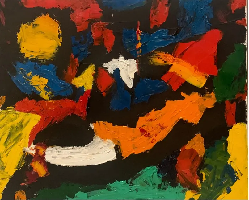 Sans titre (2016), huile sur toile de Léo Pansard — jaune, orange et noir en touches vives