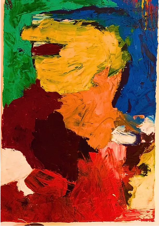 Sans titre (2017), huile sur toile de Léo Pansard — aplats orange, rouge et vert