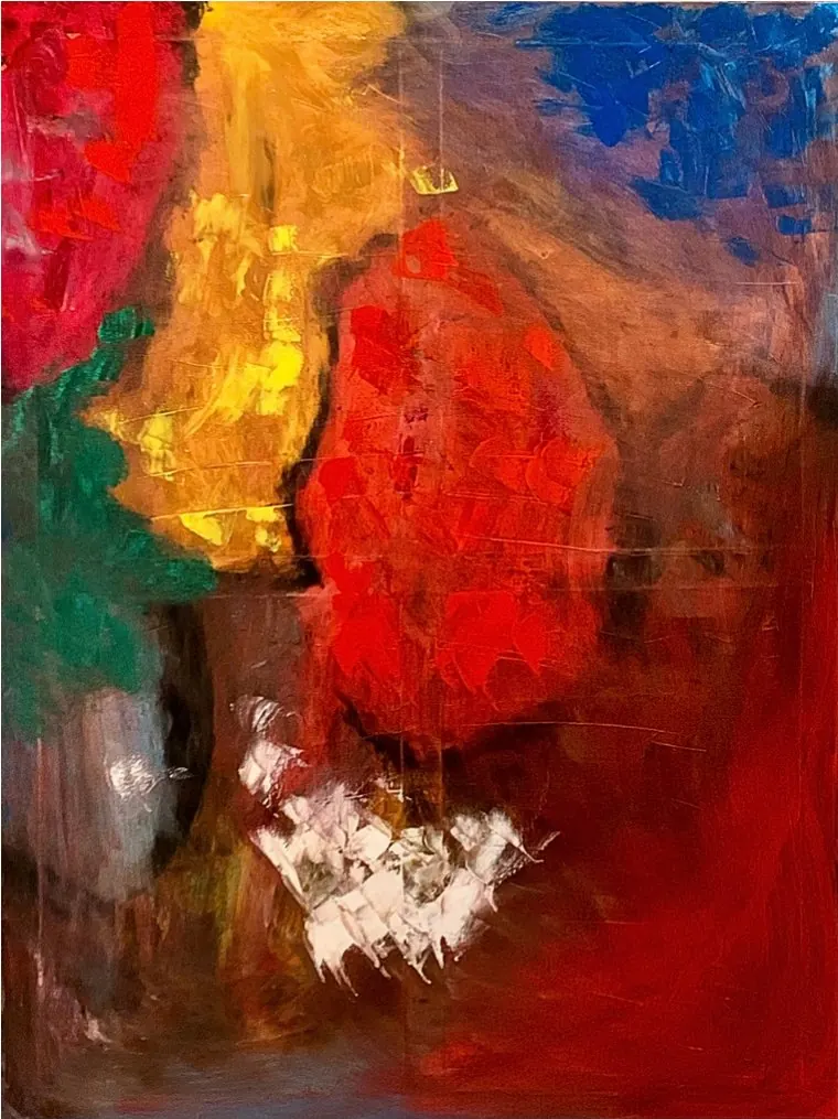 Sans titre (2017), huile sur toile de Léo Pansard — rouges et ocres en touches fondues