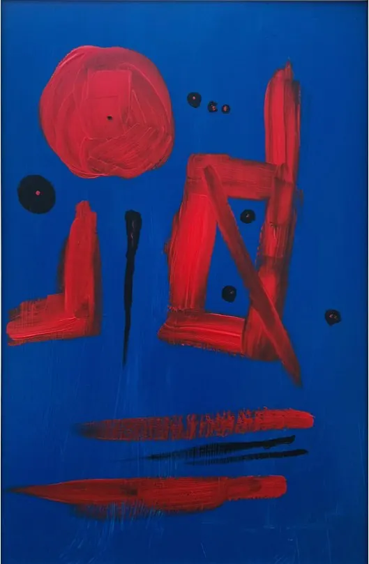 Sans titre (2019), huile sur toile de Léo Pansard — formes rouges sur fond bleu