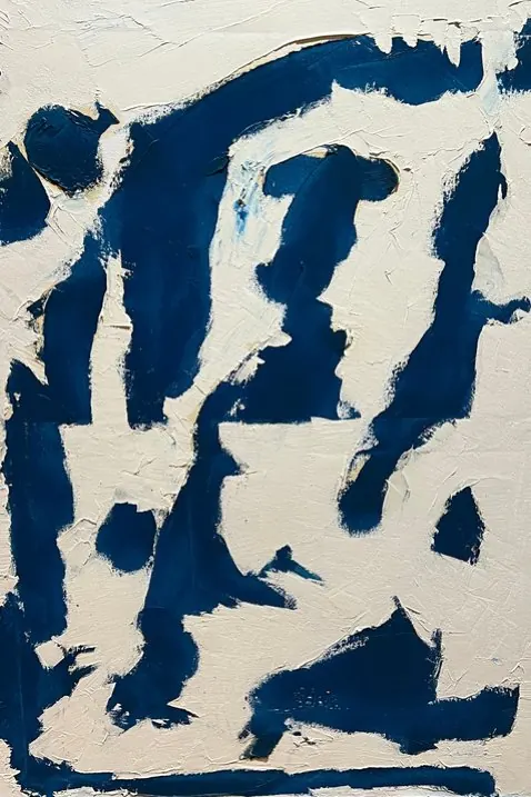 Sans titre (2020), acrylique sur toile de Léo Pansard — formes bleues sur fond blanc