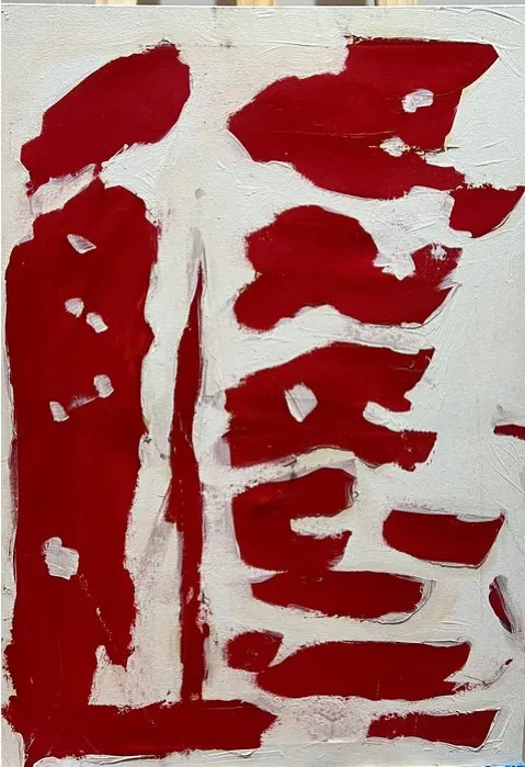 Sans titre (2020), acrylique sur toile de Léo Pansard — formes rouges sur fond blanc